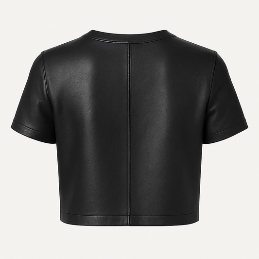 Women’s Black Leather Crop T-Shirt – Minimalist Short Sleeve Top by Legacy of Leather