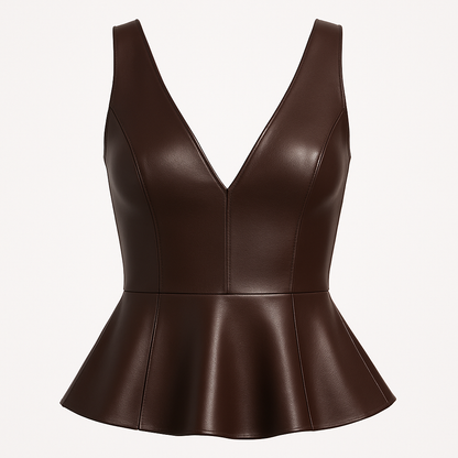 Women’s Brown Leather Peplum Top