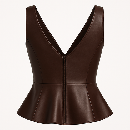 Women’s Brown Leather Peplum Top